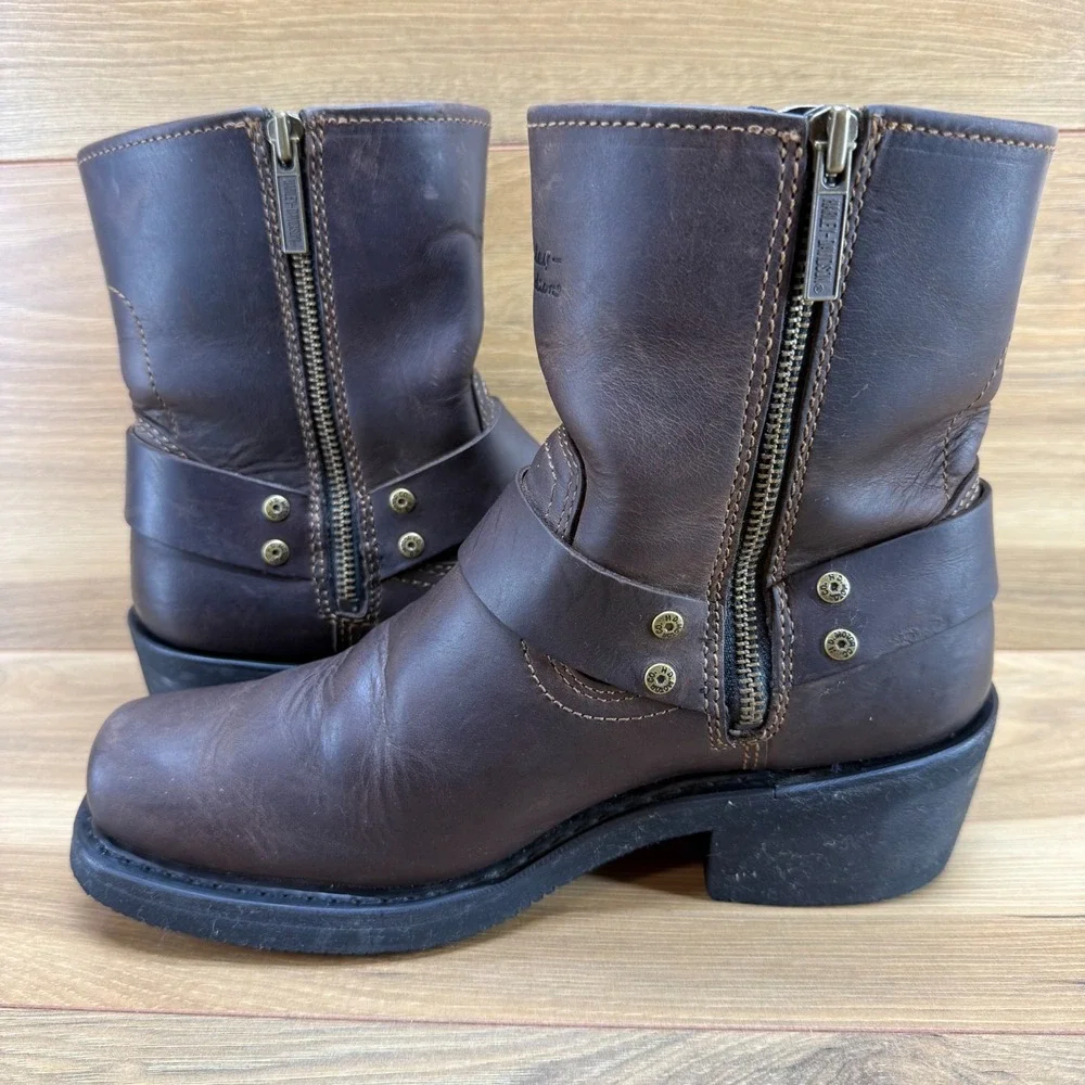 Harley Davidson Harness Womens Boots 7.5 Brown Leather Square Toe Biker Zip - Picture 6 of 11